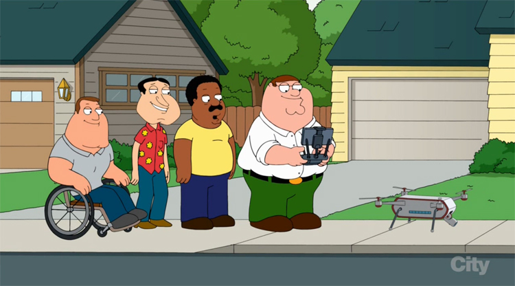 Peter Griffin van Family Guy koopt een drone Peter Griffin van Family Guy koopt een drone
